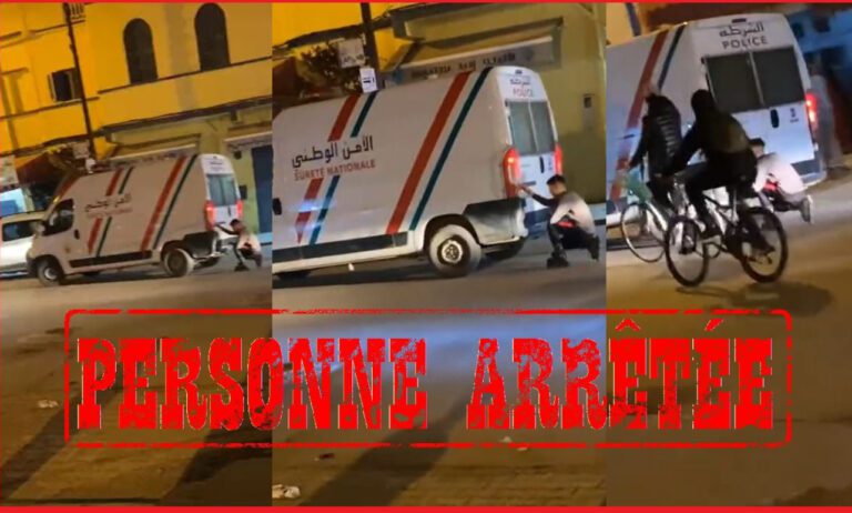 اعتقال شاب ظهر وهو يتشبث بسيارة أمن ويقوم بالتزلج
