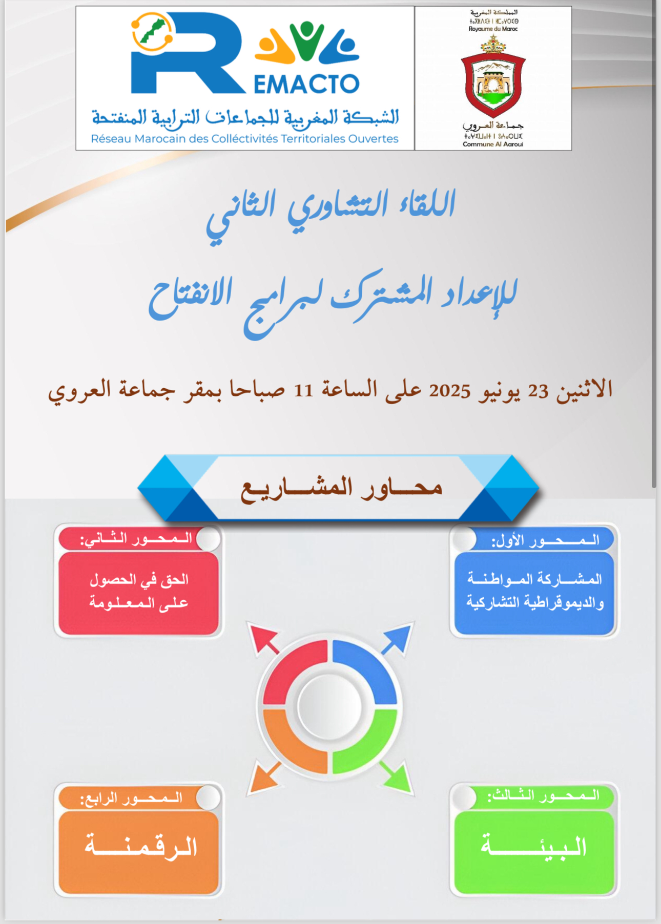 جماعة العروي تحتضن اللقاء التشاوري الثاني للإعداد المشترك لبرامج الانفتاح في إطار تعزيز الديمقراطية التشاركية