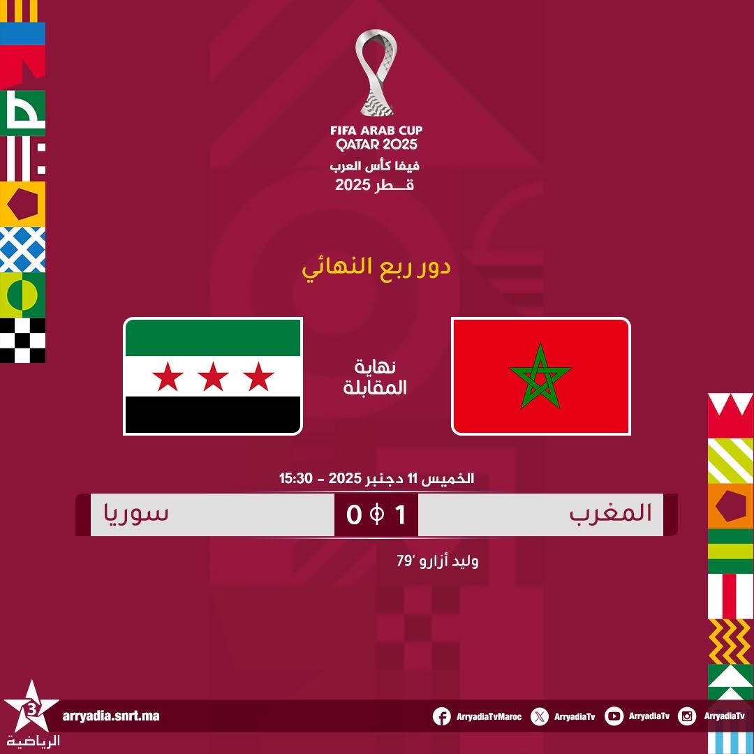 المنتخب المغربي يعبر إلى نصف نهائي كأس العرب قطر 2025 بعد فوزه المستحق على سوريا