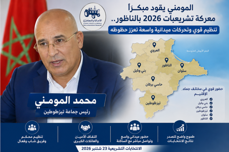 المومني يقود مبكرًا معركة تشريعيات 2026 بالناظور.. تنظيم قوي وتحركات ميدانية واسعة تعزز حظوظه
