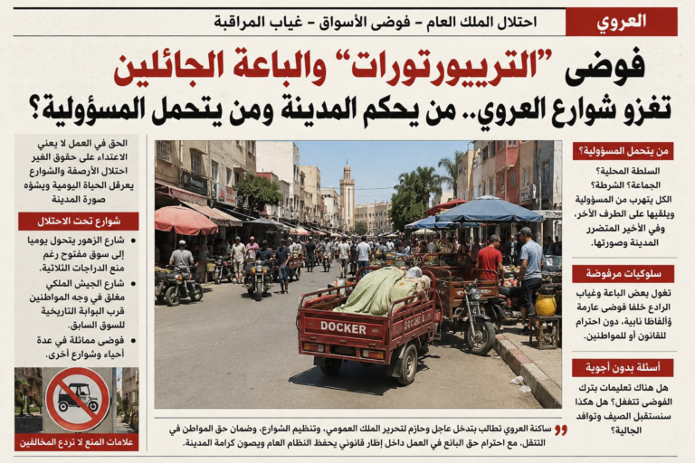 فوضى “التريبورتورات” والباعة الجائلين تغزو شوارع العروي.. من يحكم المدينة ومن يتحمل المسؤولية؟