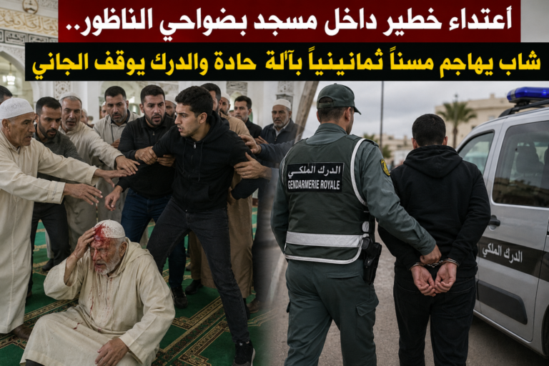 اعتداء خطير داخل مسجد بضواحي الناظور.. شاب يهاجم مسناً ثمانينياً بآلة حادة والدرك يوقف الجاني 2 اعتداء خطير داخل مسجد بضواحي الناظور.. شاب يهاجم مسناً ثمانينياً بآلة حادة والدرك يوقف الجاني